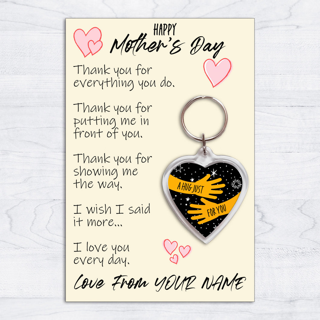 Personalised Mother’s Day Pocket Hug Keyring/Bag Tag, Send a Hug from Me to You Gift