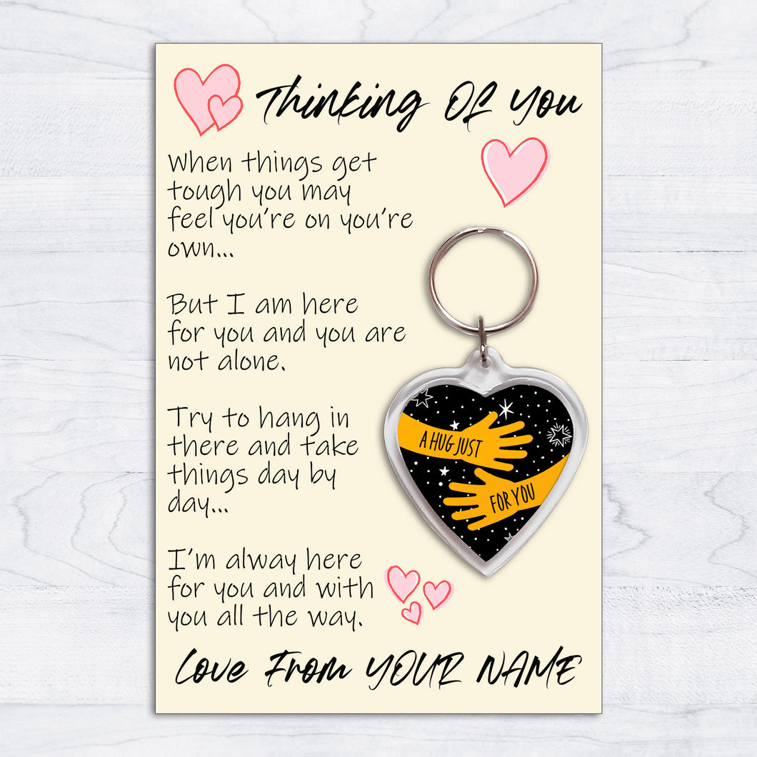 Personalised Thinking Of You Pocket Hug Keyring/Bag Tag, Send a Hug from Me to You Gift