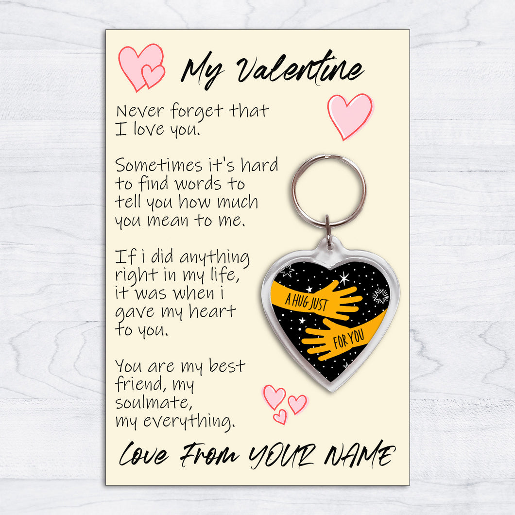 Personalised My Valentine Pocket Hug Keyring/Bag Tag, Send a Hug from Me to You Gift