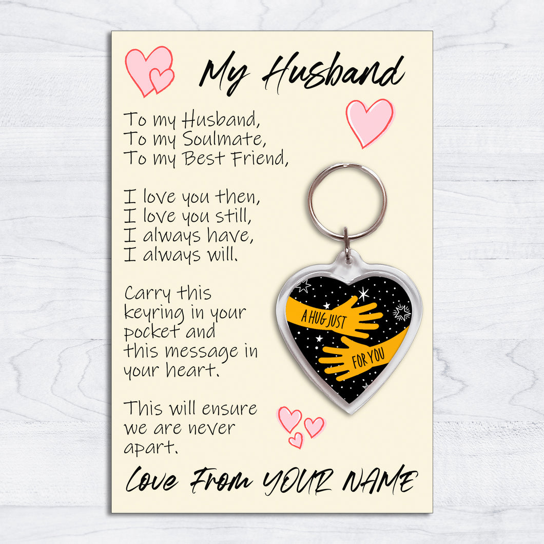 Personalised Husband Pocket Hug Keyring/Bag Tag, Send a Hug from Me to You Gift