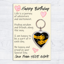 Load image into Gallery viewer, Personalised Happy Birthday Pocket Hug Keyring/Bag Tag, Send a Hug from Me to You Gift
