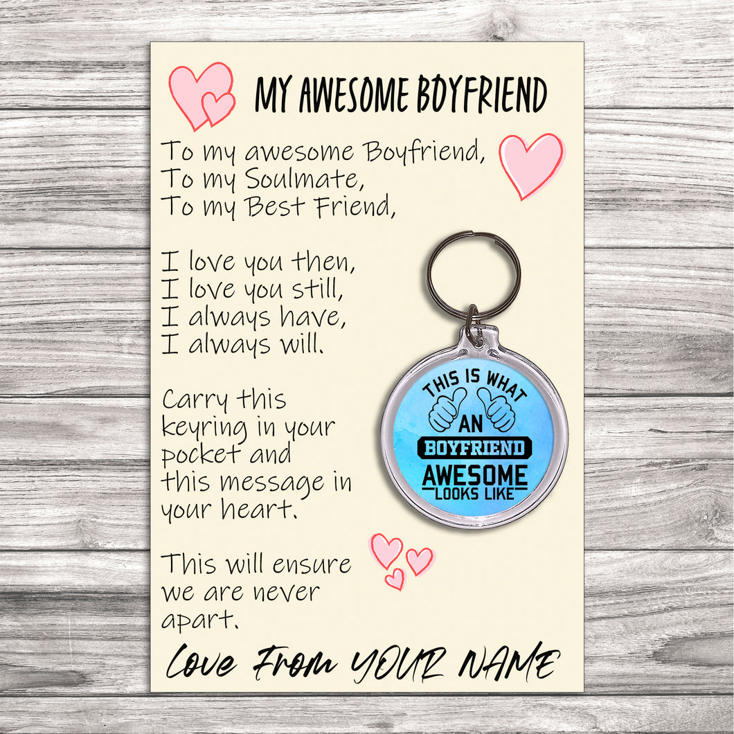Personalised Awesome Boyfriend Pocket Hug Keyring/Bag Tag, Send Hug from Me to You Gift