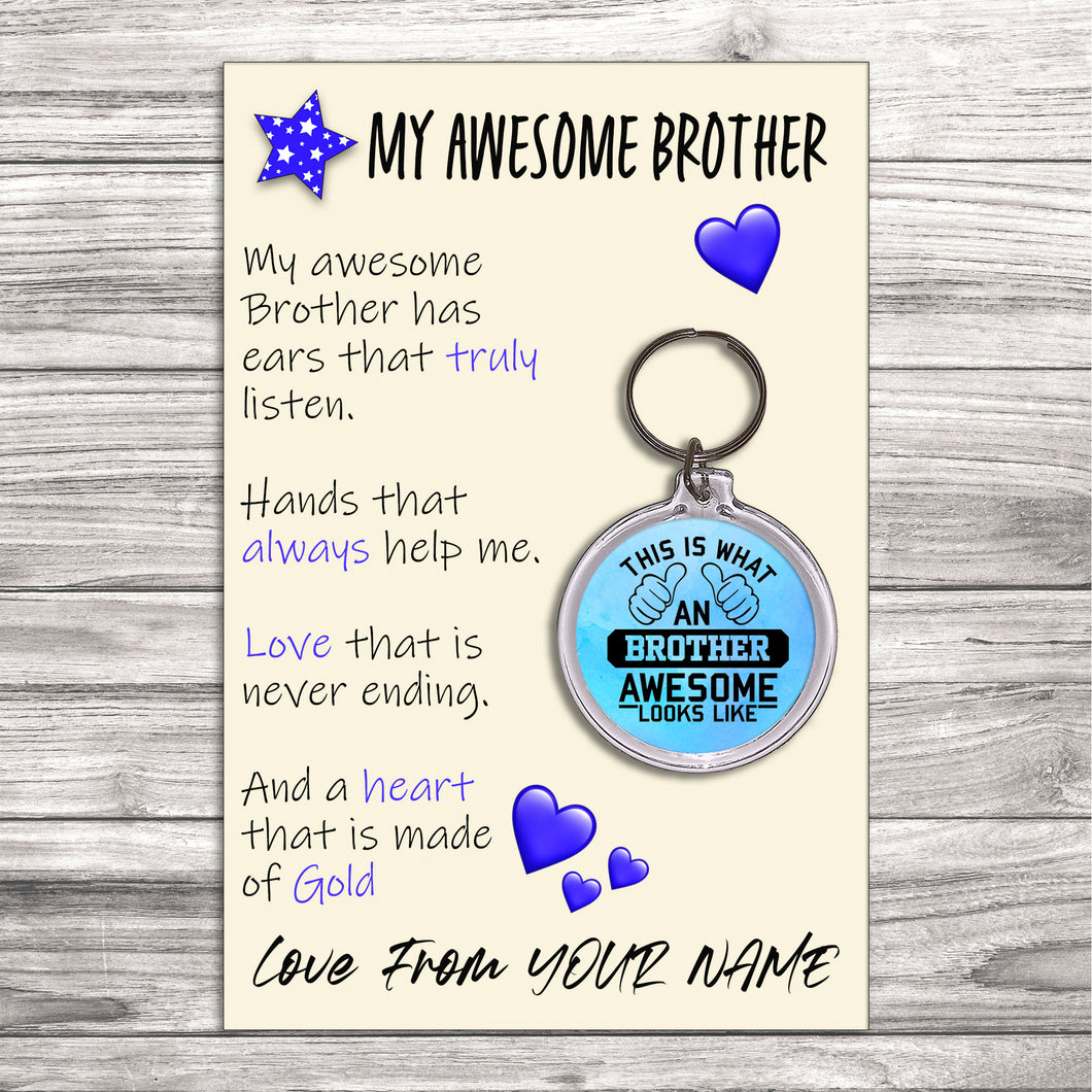 Personalised Awesome Brother Pocket Hug Keyring/Bag Tag, Send Hug from Me to You Gift