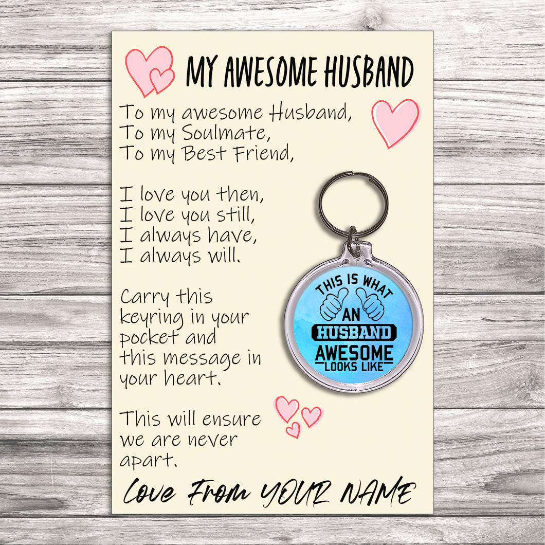 Personalised Awesome Husband Pocket Hug Keyring/Bag Tag, Send Hug from Me to You Gift