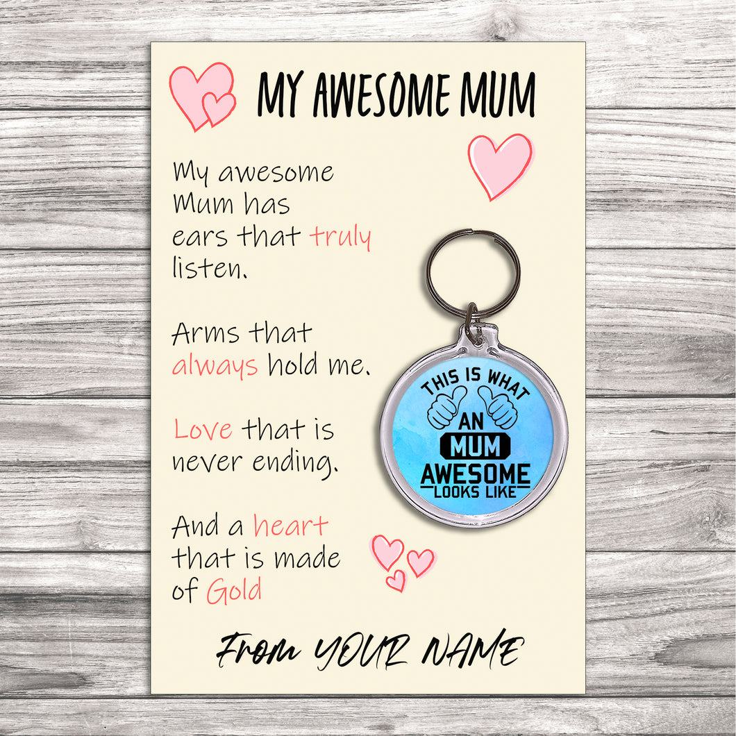 Personalised Awesome Mum Pocket Hug Keyring/Bag Tag, Send Hug from Me to You Gift