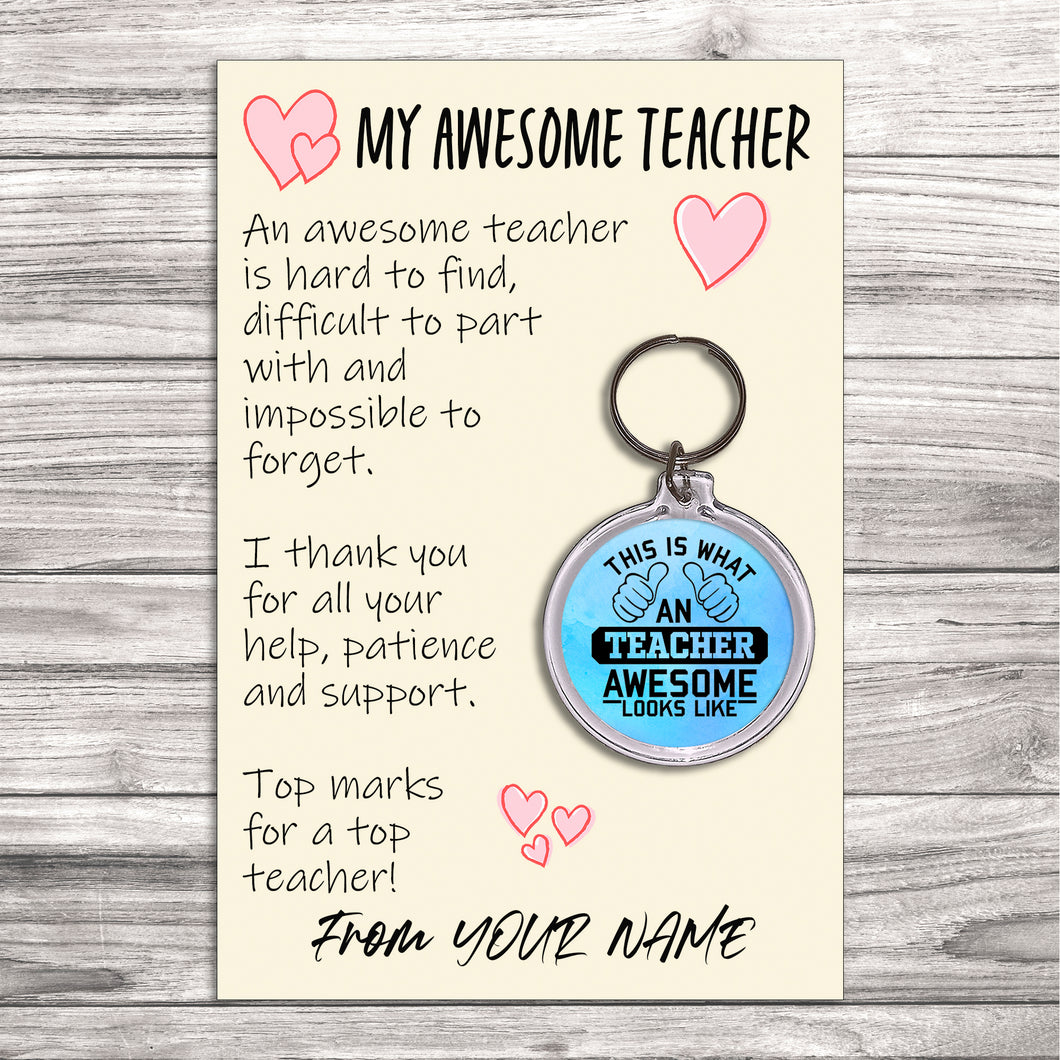 Personalised Awesome Teacher Pocket Hug Keyring/Bag Tag, Send Hug from Me to You Gift