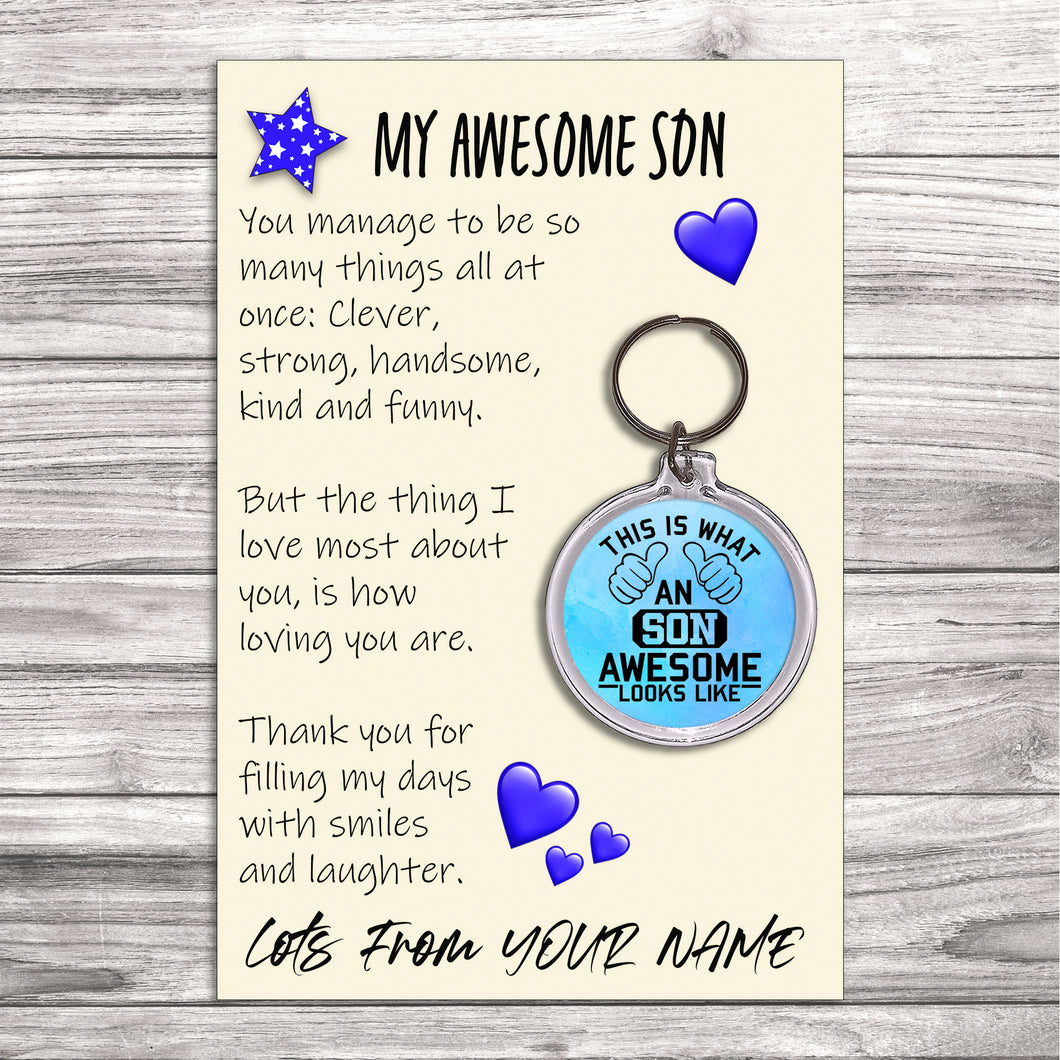 Personalised Awesome Son Pocket Hug Keyring/Bag Tag, Send Hug from Me to You Gift