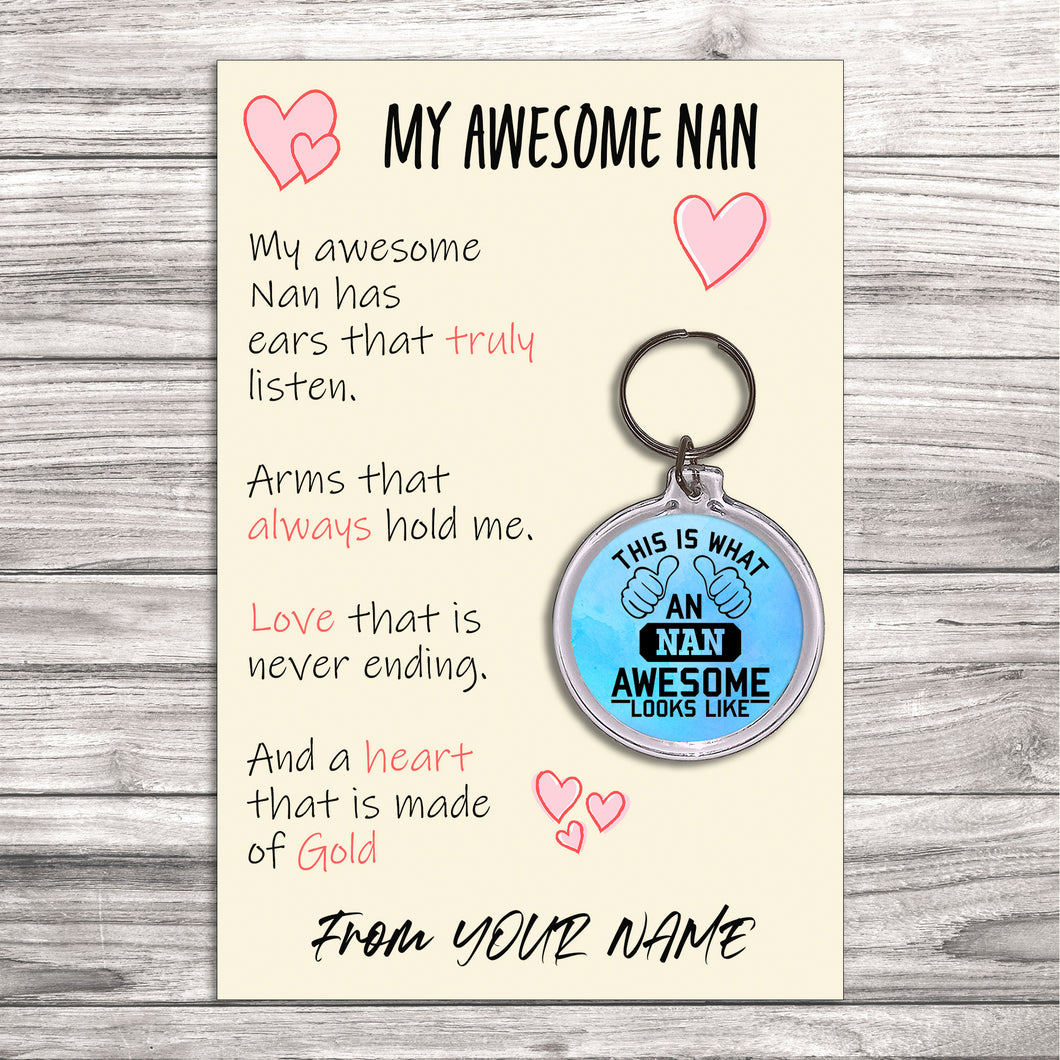 Personalised Awesome Nan Pocket Hug Keyring/Bag Tag, Send Hug from Me to You Gift