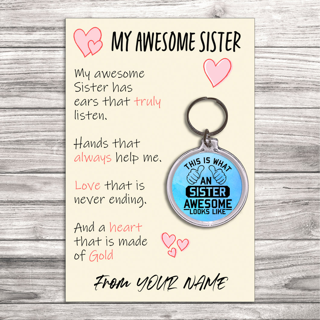 Personalised Awesome Sister Pocket Hug Keyring/Bag Tag, Send Hug from Me to You Gift