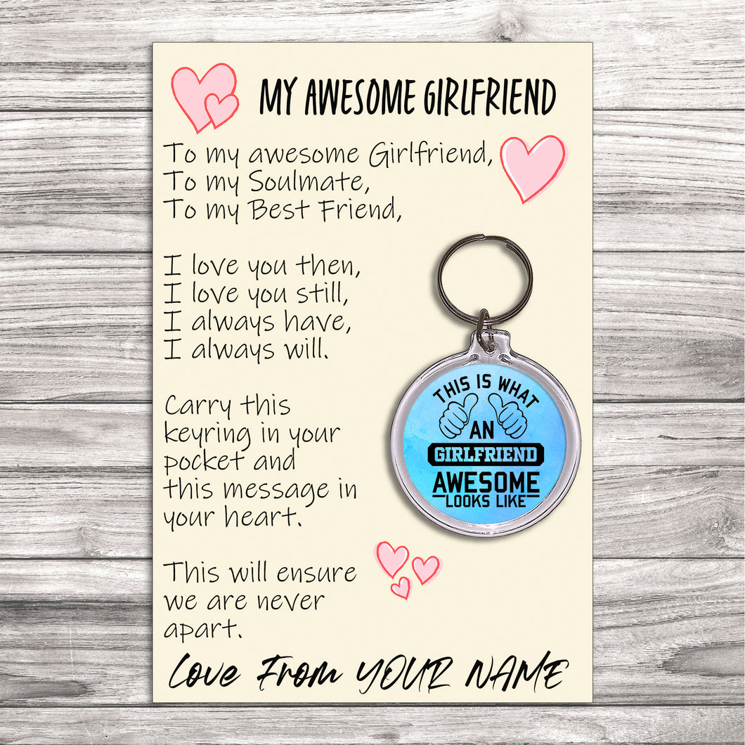 Personalised Awesome Girlfriend Pocket Hug Keyring/Bag Tag, Send Hug from Me to You Gift
