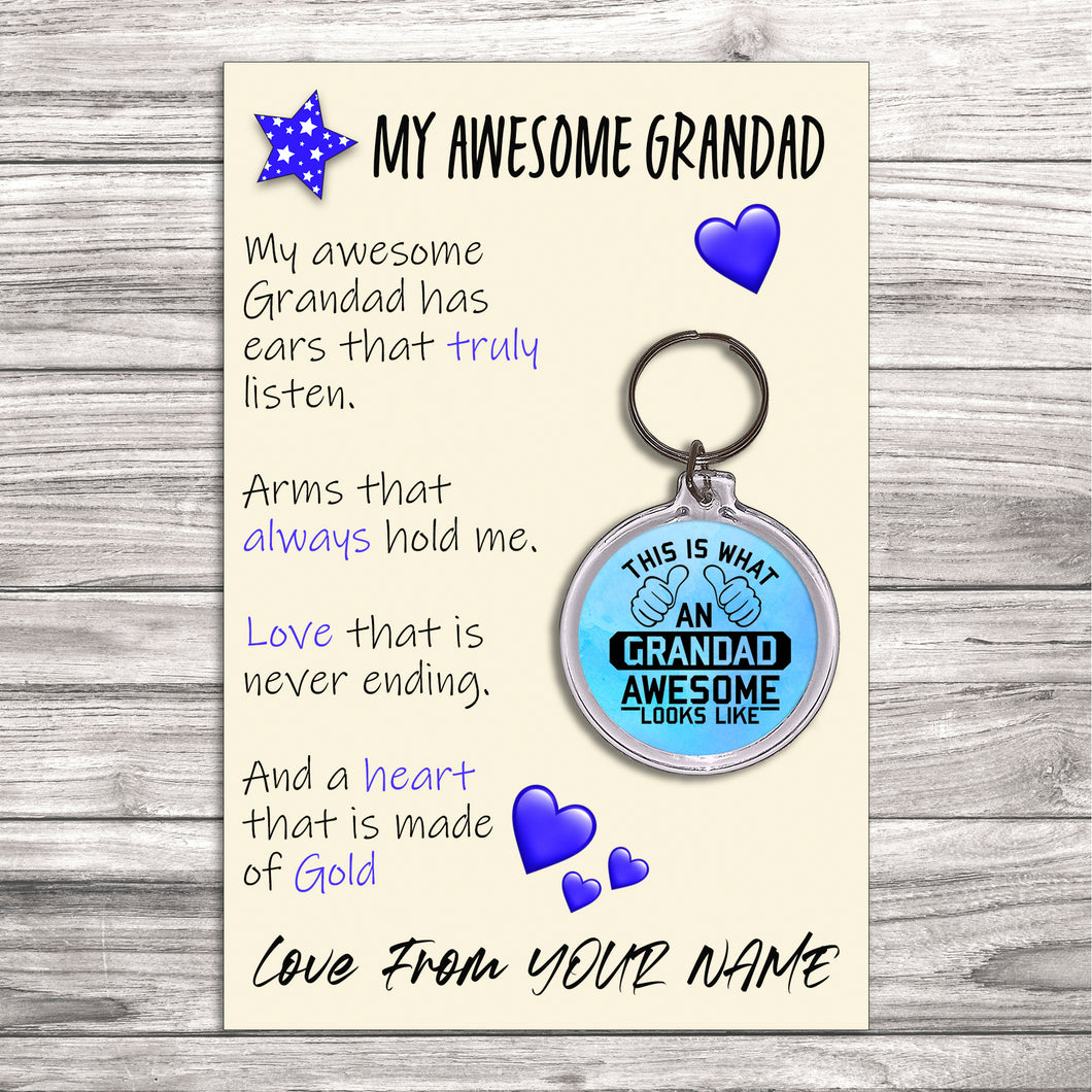 Personalised Awesome Grandad Pocket Hug Keyring/Bag Tag, Send Hug from Me to You Gift