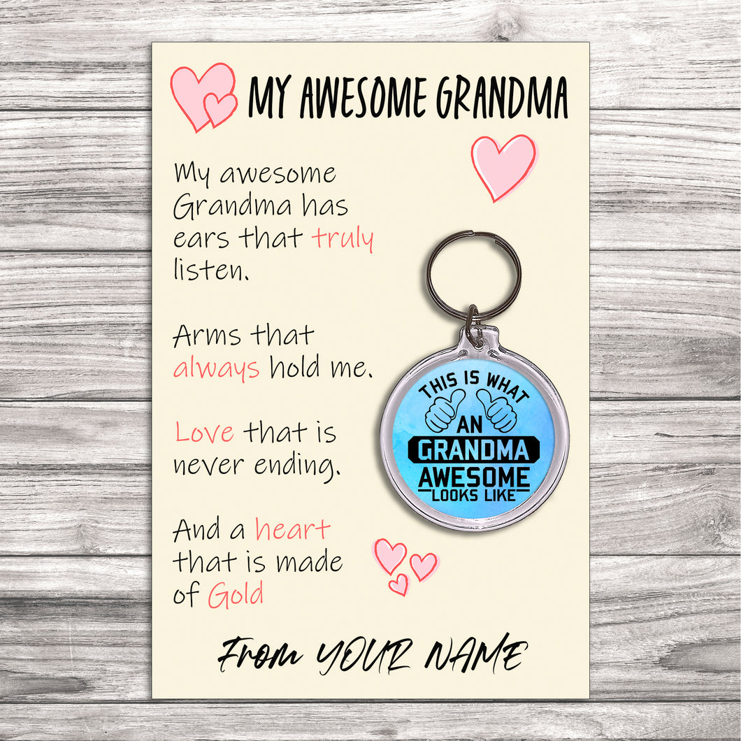Personalised Awesome Grandma Pocket Hug Keyring/Bag Tag, Send Hug from Me to You Gift