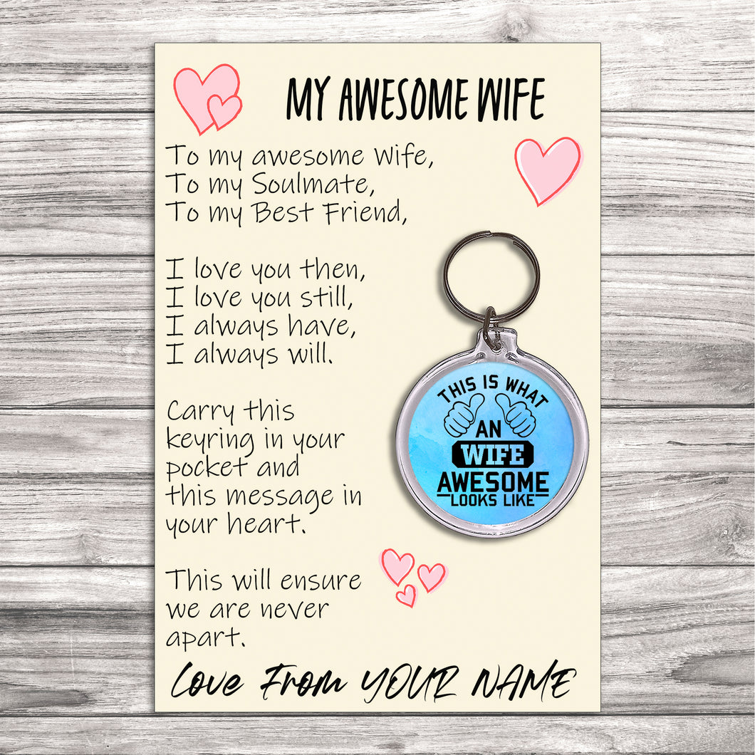 Personalised Awesome Wife Pocket Hug Keyring/Bag Tag, Send Hug from Me to You Gift