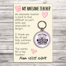 Load image into Gallery viewer, Personalised Awesome Teacher Pocket Hug Keyring/Bag Tag, Send Hug from Me to You Gift
