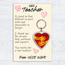 Load image into Gallery viewer, Personalised Teacher Pocket Hug Keyring/Bag Tag, Send a Hug from Me to You Gift
