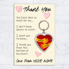 Load image into Gallery viewer, Personalised Thank You Pocket Hug Keyring/Bag Tag, Send a Hug from Me to You Gift

