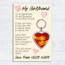 Load image into Gallery viewer, Personalised Girlfriend Pocket Hug Keyring/Bag Tag, Send a Hug from Me to You Gift
