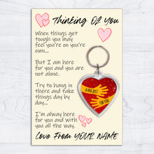 Load image into Gallery viewer, Personalised Thinking Of You Pocket Hug Keyring/Bag Tag, Send a Hug from Me to You Gift
