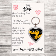 Load image into Gallery viewer, Personalised Bro Pocket Hug Keyring/Bag Tag, Send a Hug from Me to You Gift - Ivory Card
