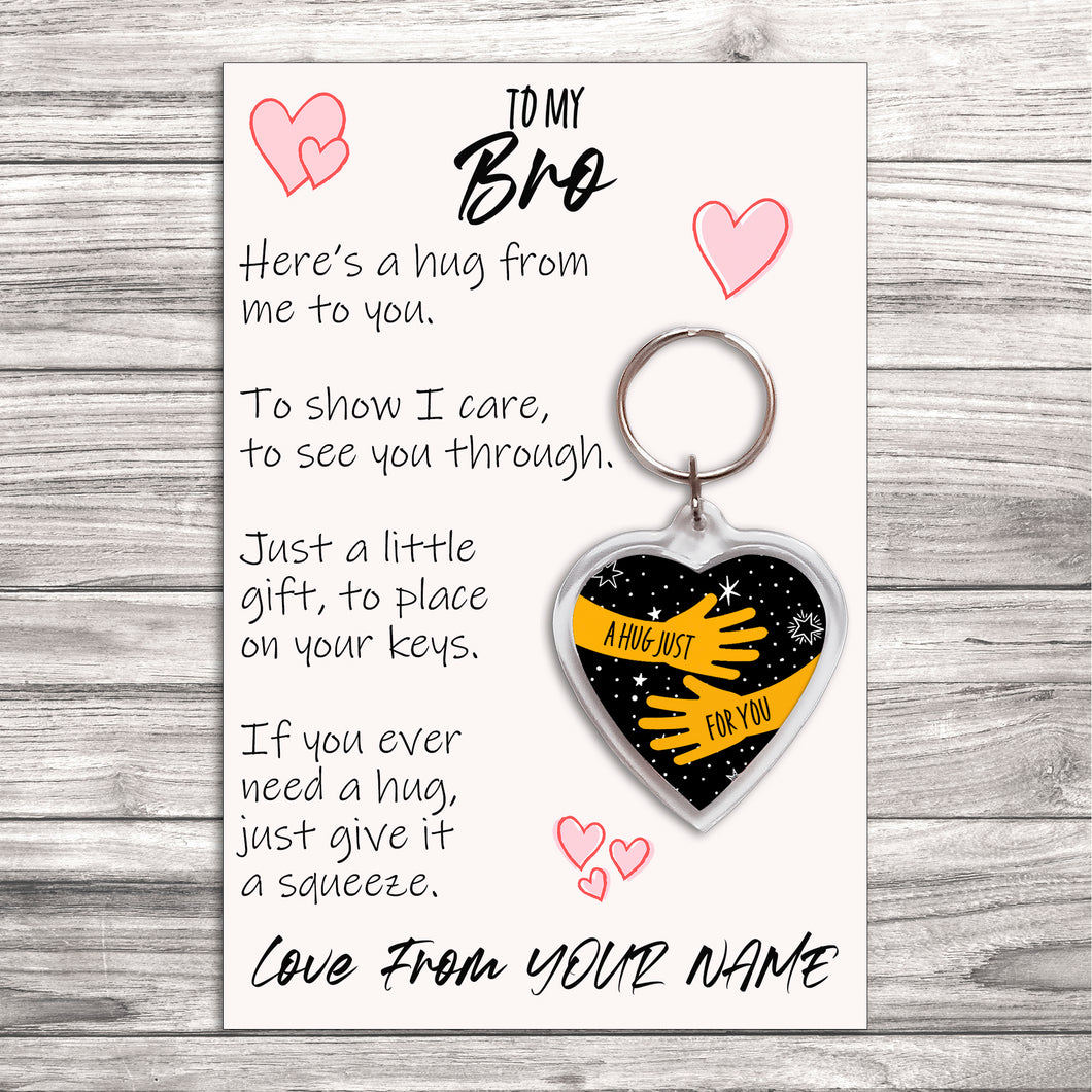 Personalised Bro Pocket Hug Keyring/Bag Tag, Send a Hug from Me to You Gift - Ivory Card