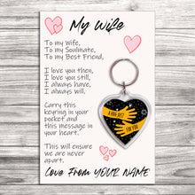 Load image into Gallery viewer, Personalised Wife Pocket Hug Keyring/Bag Tag, Send a Hug from Me to You Gift
