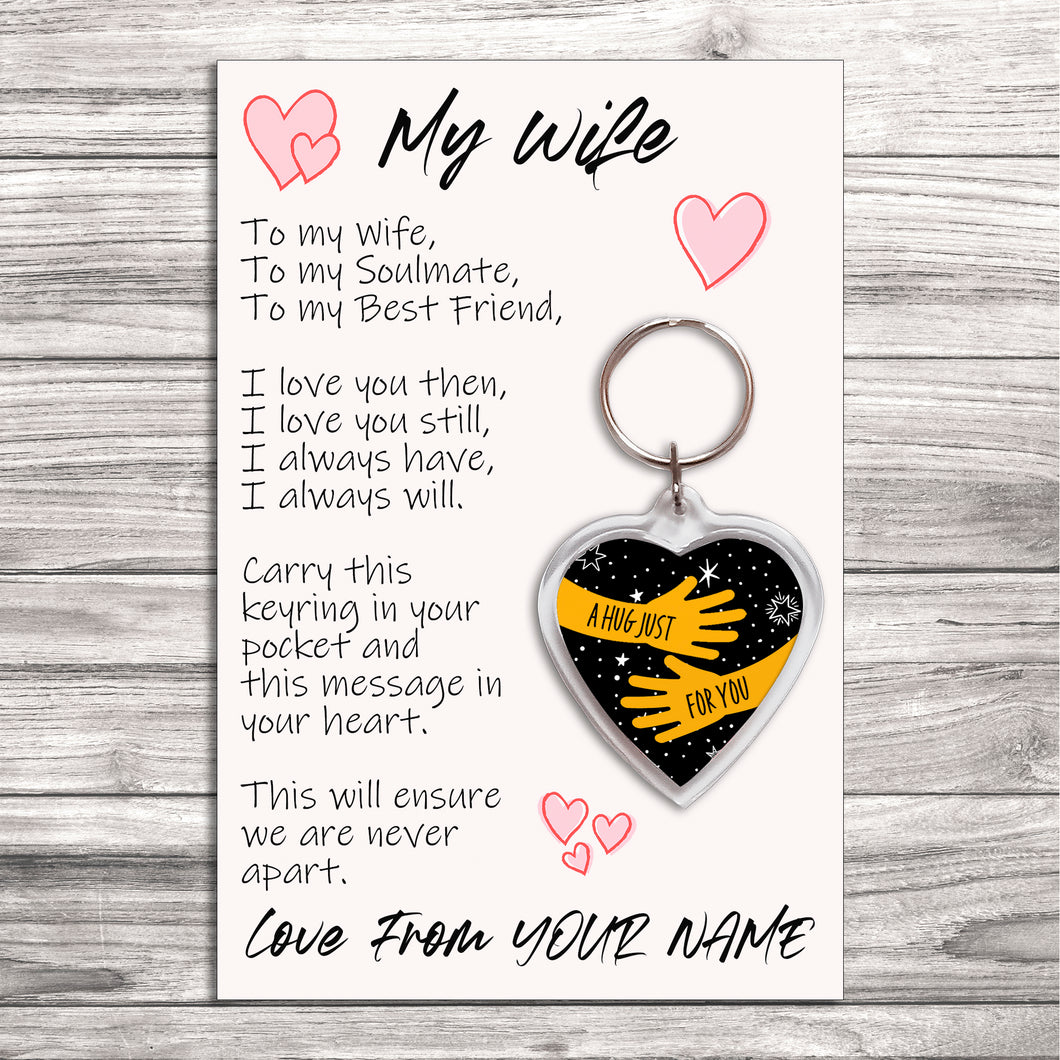 Personalised Wife Pocket Hug Keyring/Bag Tag, Send a Hug from Me to You Gift