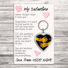 Load image into Gallery viewer, Personalised My Valentine Pocket Hug Keyring/Bag Tag, Send a Hug from Me to You Gift
