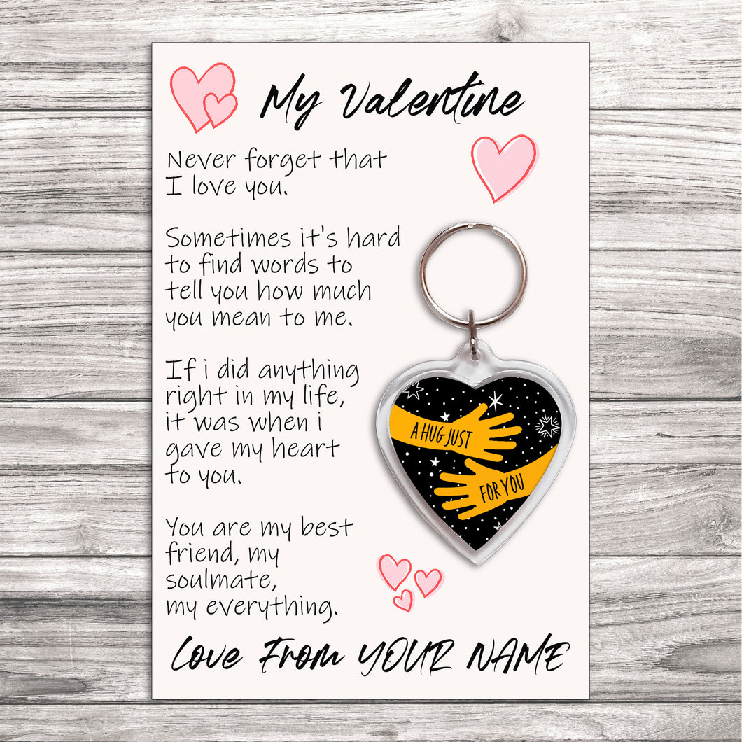 Personalised My Valentine Pocket Hug Keyring/Bag Tag, Send a Hug from Me to You Gift