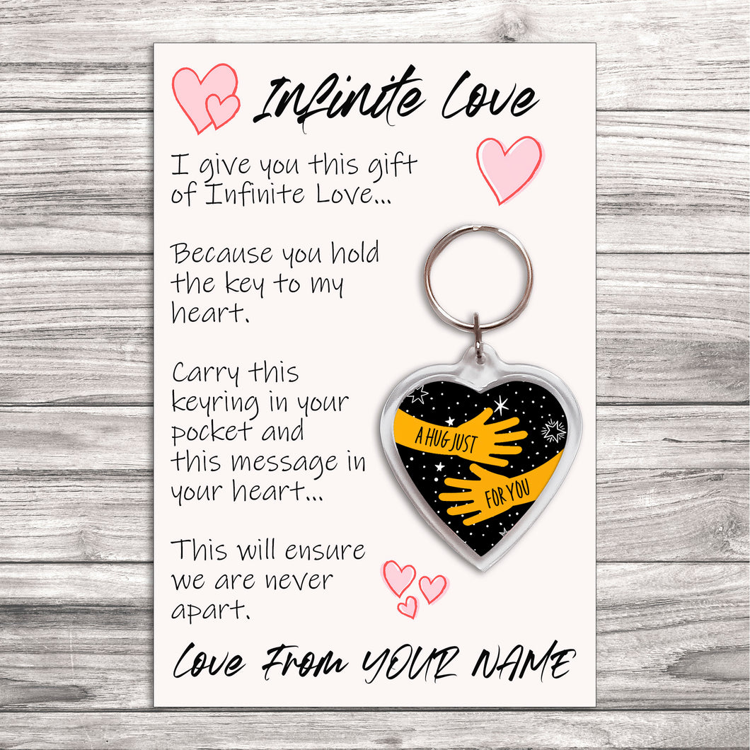 Personalised Infinite Love Pocket Hug Keyring/Bag Tag, Send a Hug from Me to You Gift