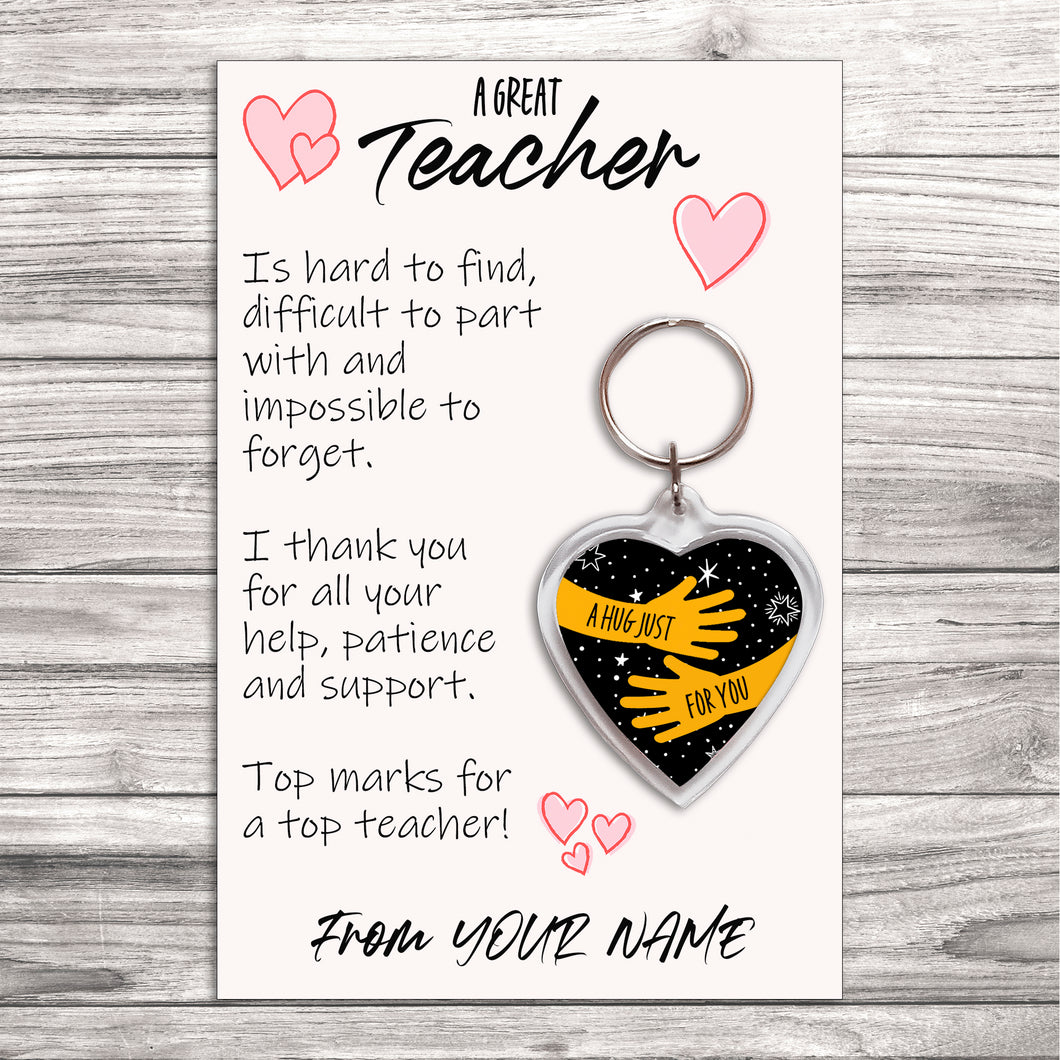 Personalised Teacher Pocket Hug Keyring/Bag Tag, Send a Hug from Me to You Gift