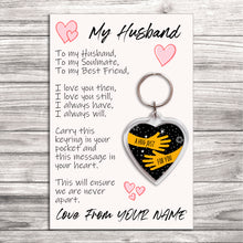Load image into Gallery viewer, Personalised Husband Pocket Hug Keyring/Bag Tag, Send a Hug from Me to You Gift
