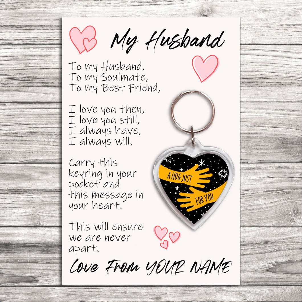 Personalised Husband Pocket Hug Keyring/Bag Tag, Send a Hug from Me to You Gift