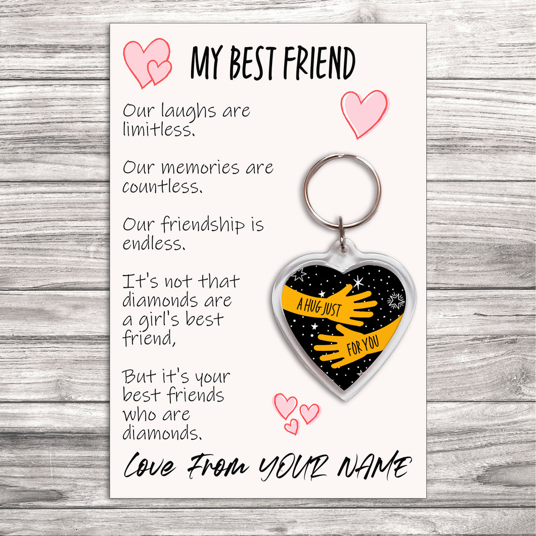 Personalised Best Friend Pocket Hug Keyring/Bag Tag, Send a Hug from Me to You Gift