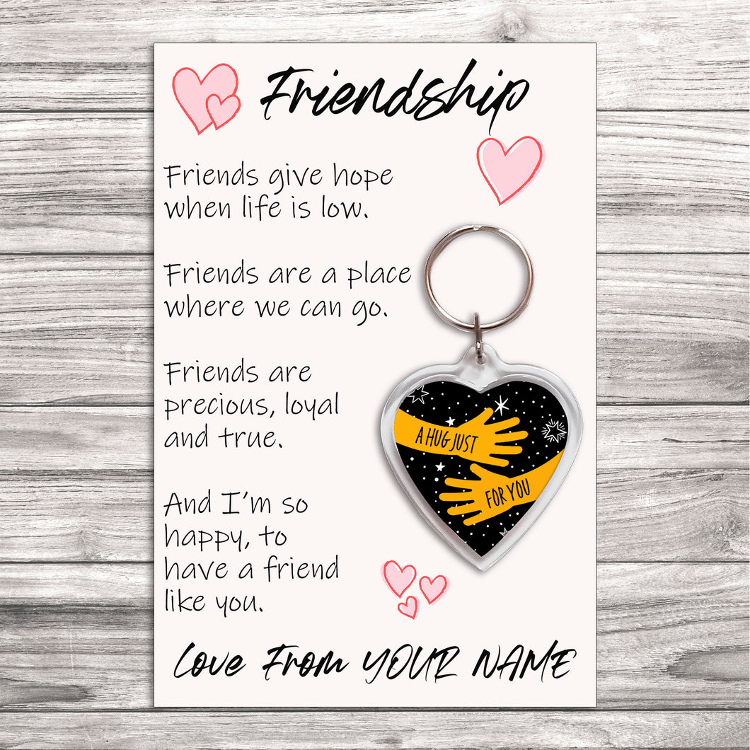 Personalised Friendship Pocket Hug Keyring/Bag Tag, Send a Hug from Me to You Gift