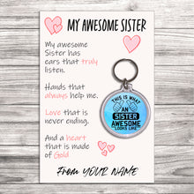 Load image into Gallery viewer, Personalised Awesome Sister Pocket Hug Keyring/Bag Tag, Send Hug from Me to You Gift
