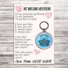 Load image into Gallery viewer, Personalised Awesome Girlfriend Pocket Hug Keyring/Bag Tag, Send Hug from Me to You Gift
