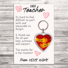 Load image into Gallery viewer, Personalised Teacher Pocket Hug Keyring/Bag Tag, Send a Hug from Me to You Gift
