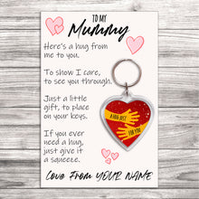 Load image into Gallery viewer, Personalised Mummy Pocket Hug Keyring/Bag Tag, Send a Hug from Me to You Gift
