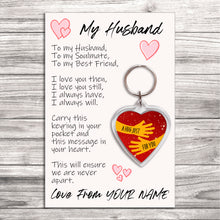 Load image into Gallery viewer, Personalised Husband Pocket Hug Keyring/Bag Tag, Send a Hug from Me to You Gift
