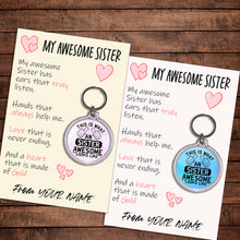 Load image into Gallery viewer, Personalised Awesome Sister Pocket Hug Keyring/Bag Tag, Send Hug from Me to You Gift
