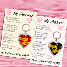 Load image into Gallery viewer, Personalised Husband Pocket Hug Keyring/Bag Tag, Send a Hug from Me to You Gift
