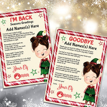 Load image into Gallery viewer, Female Elf Hello I&#39;m Back &amp; Goodbye Personalised Printed Letters, Female Elf Letter, Elf Kit, Santa&#39;s Elf, Kids Christmas Gifts
