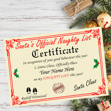 Load image into Gallery viewer, Personalised Naughty or Nice Kids Christmas Certificate
