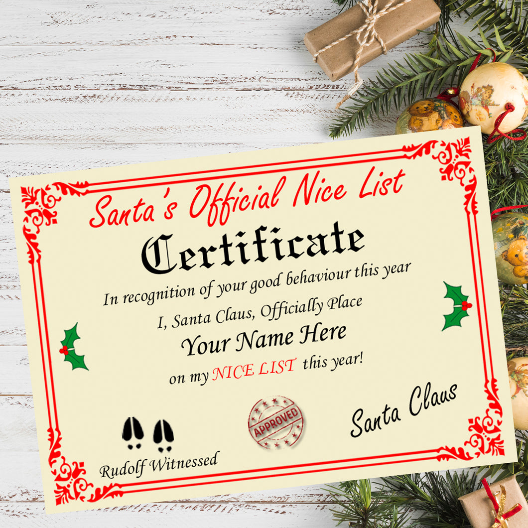 Personalised Naughty or Nice Kids Christmas Certificate